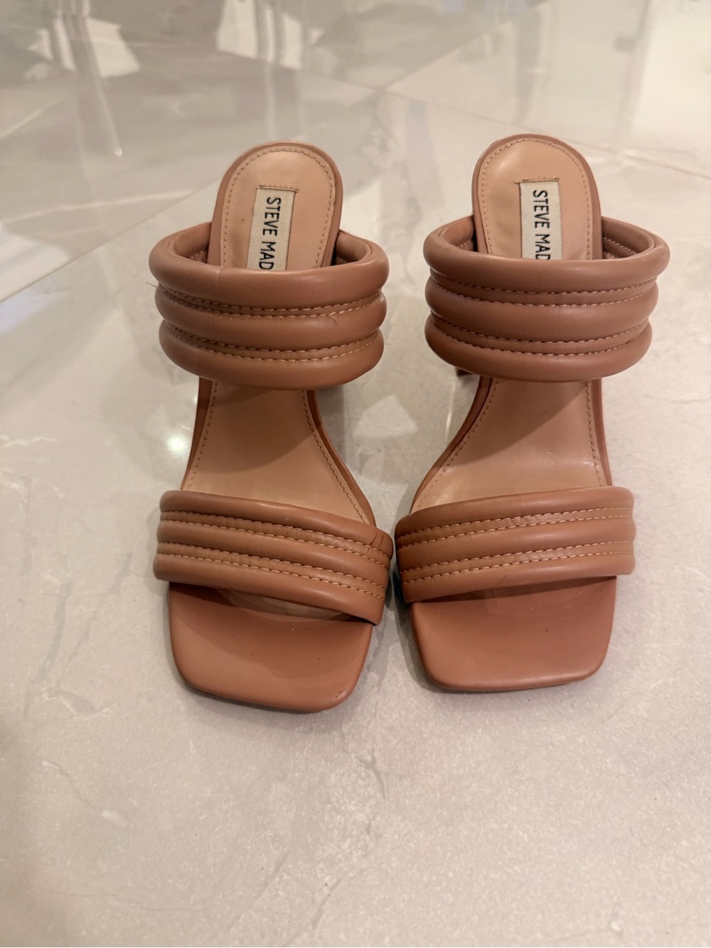 Steve Madden Blush Tan Quilted Strap Block Heel Sandals - Picture 2 of 10